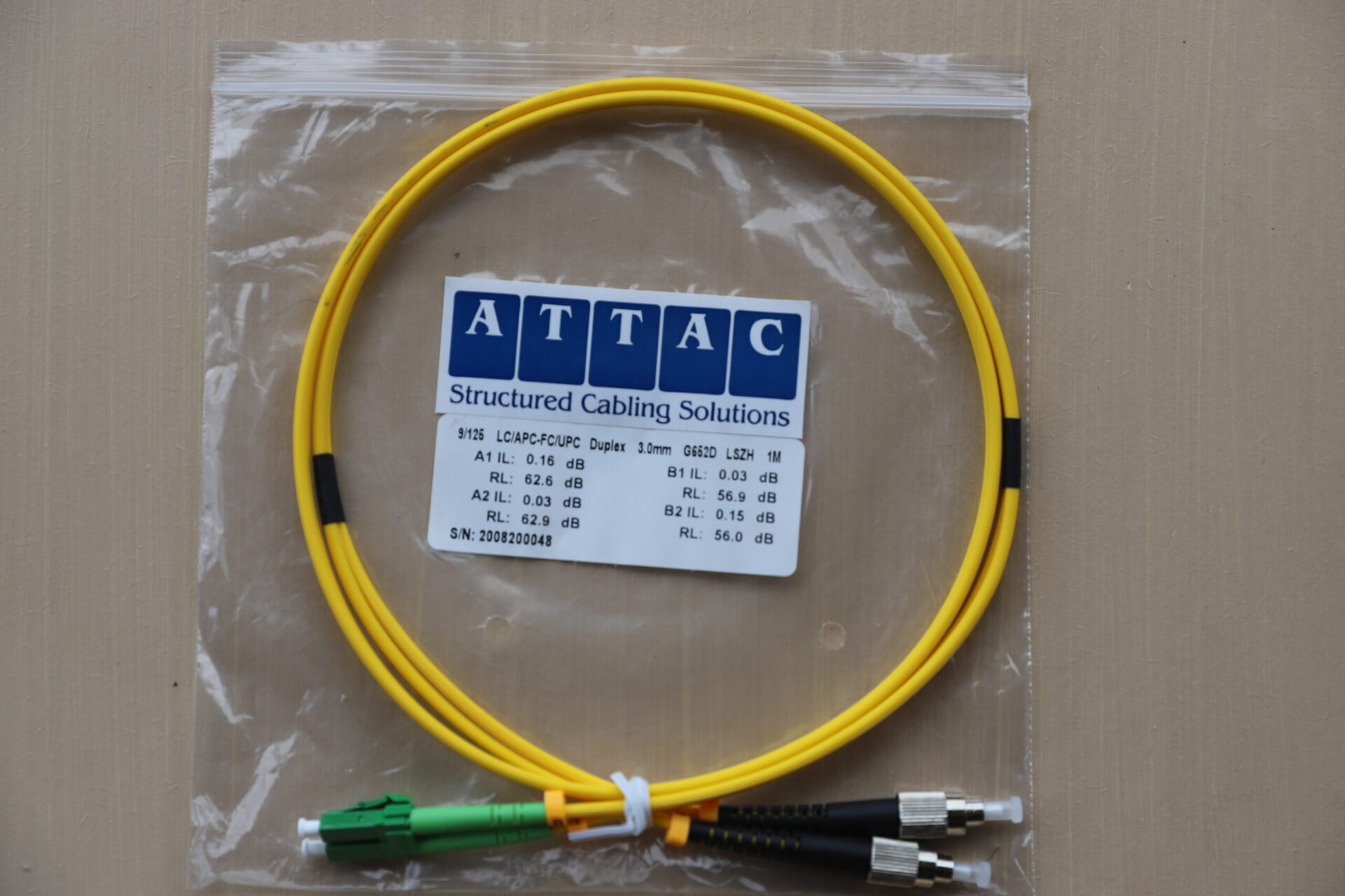 1M LC/APC to FC/PC Duplex Single Mode Patch Lead